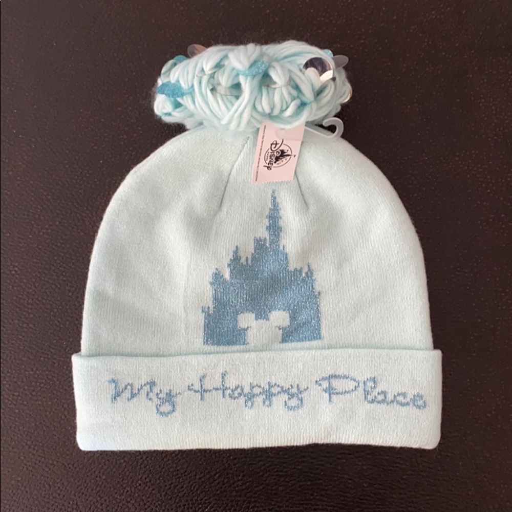Disney Parks ''My Happy Place'' Knit Pom Pom Hat